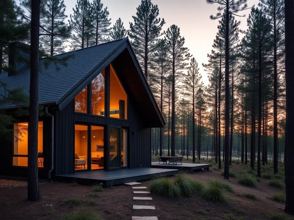 Modernt arkitektritat fritidshus i tallskog